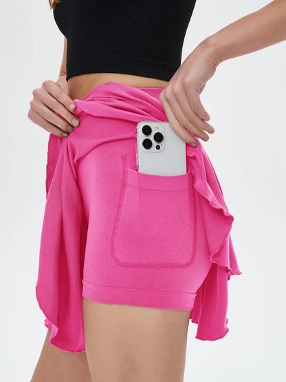 Women’s High Waisted Tennis Skirt Bottom – Mini Golf Skort with Belt, Pockets & Safety Shorts