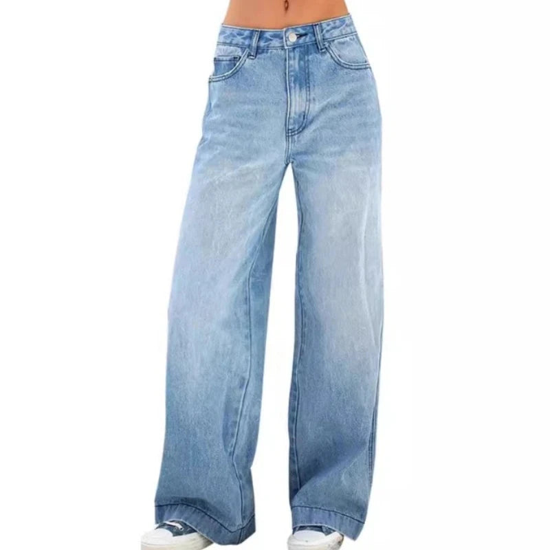 Women’s Denim Pants – High Waist Wide Leg Jeans Bottoms with Pockets, Casual Streetwear Trousers