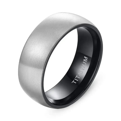 Men’s Titanium Ring – Silver 6mm Band with Black & Blue Interior Jewelry