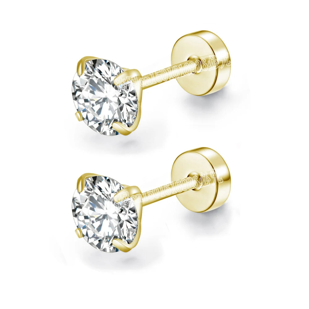 Women’s Round Crystal Zircon Ear Studs – Stainless Steel Jewelry