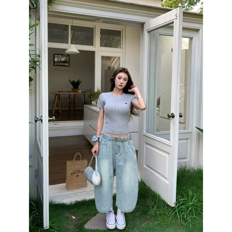 Women’s High-Waisted Denim Bermuda Bottom – Vintage Loose-Fit Straight-Leg Five-Point Pants Summer Style