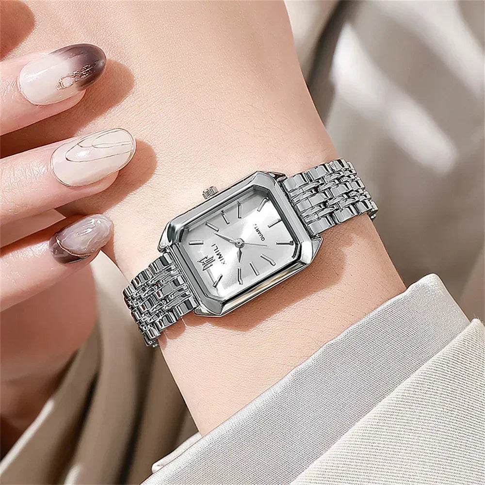 Women’s Stainless Steel Quartz Watch – Elegant Light Luxury Business Wristwatch