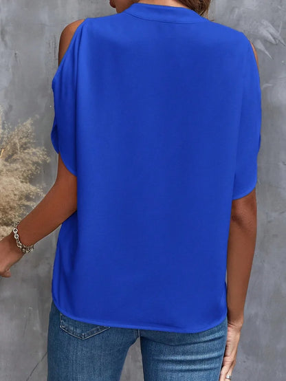 Women’s Elegant V-Neck Off-Shoulder Shirt – Solid Color Office Blouse Y2K Summer Top