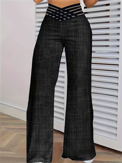 Women’s High Waist Hollow Out Pants Bottom – Retro Bootcut Y2K Trousers, Korean Style Casual Baggy Outfit for Spring & Summer