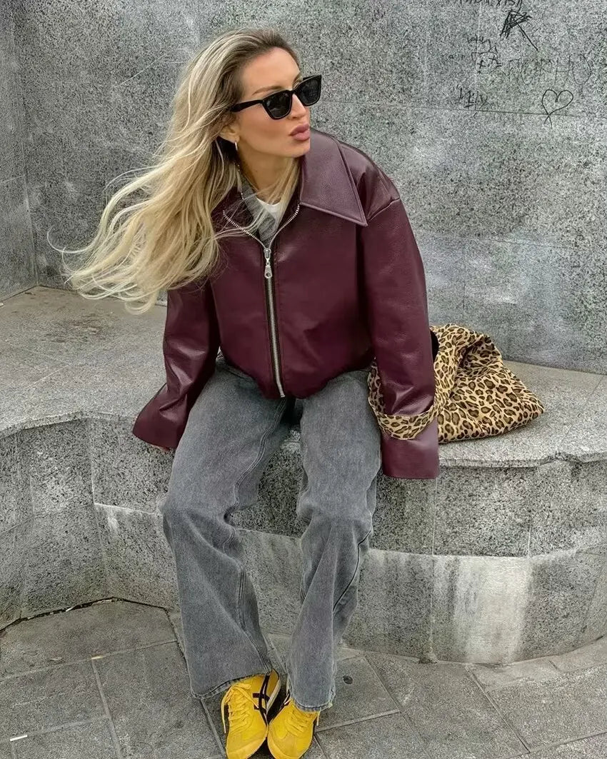 Women’s Faux Leather Jacket Outerwear | Street | Zipper