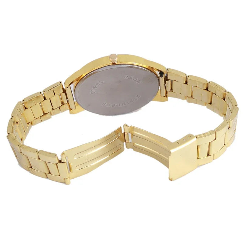 Men’s Light Luxury Watch – Gold Stainless Steel Wristwatch with 3-Eye Dial