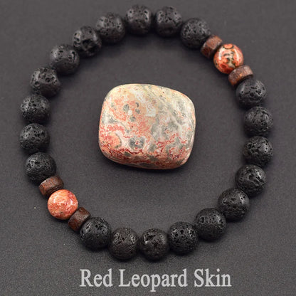 Men’s Tiger Eye & Lava Stone Bead Bracelet – Tibetan Buddha Elastic Wristband Jewelry