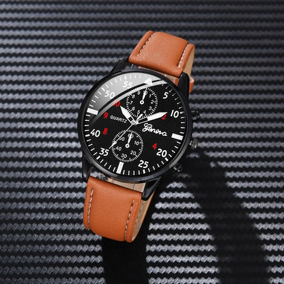Men’s Luxury Watch Jewelry Set – Leather Strap Fashion Wristwatches Gift Pack with bracelet