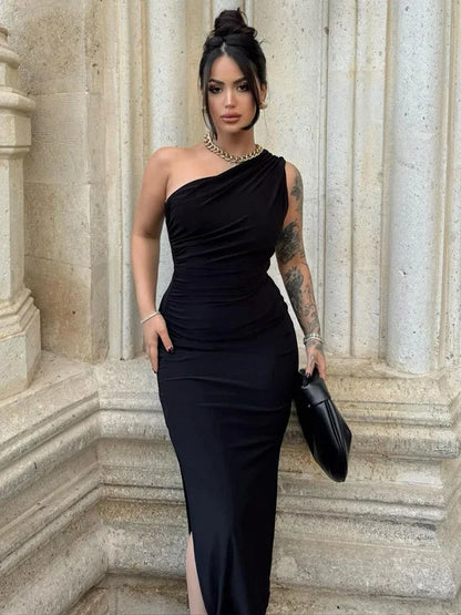 Women’s Black Backless Maxi Dress – Sexy Sleeveless Split Elegant Party Dress