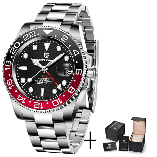 Men’s Luxury GMT Automatic Watch – Sapphire Mechanical 40MM Stainless Steel Waterproof Wristwatch