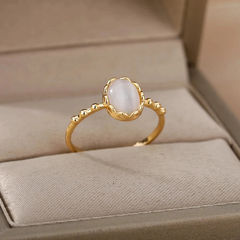Women’s Jewelry White Opal Ring | Elegant | Gold Tone | Wedding