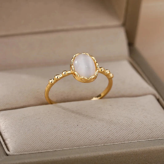 Women’s Jewelry White Opal Ring | Elegant | Gold Tone | Wedding