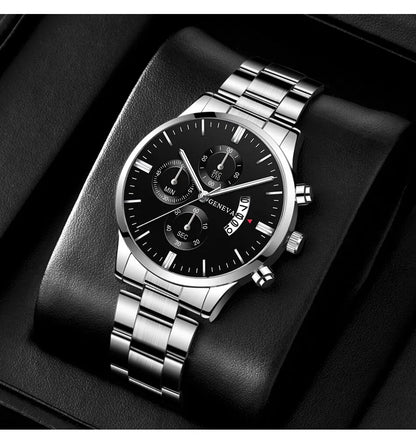 Men’s Luxury Quartz Watch – Business Wristwatch with Calendar and Bracelet Strap Jewelry Set
