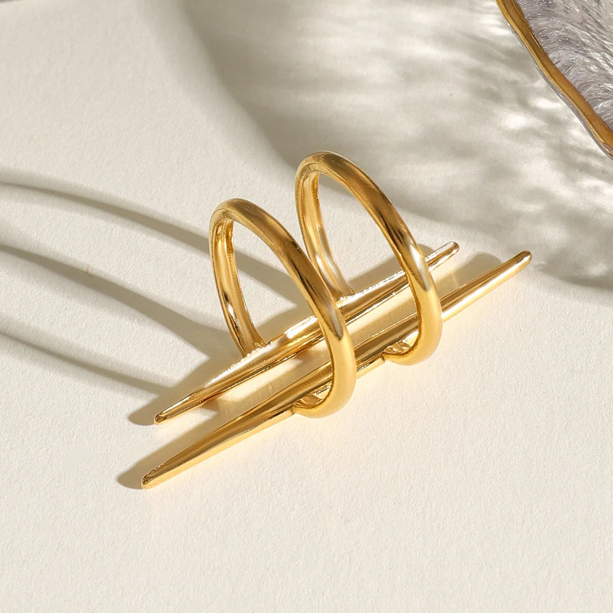 Women’s Vintage 18K Gold Plated Double Line Open Ring – Stainless Steel Anti-Allergic Jewelry