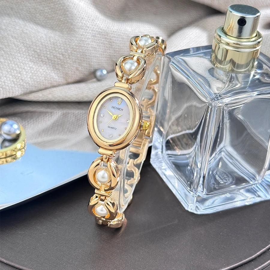 Women’s Oval Pearl Quartz Watch | French Romantic | Aesthetic | Luxury