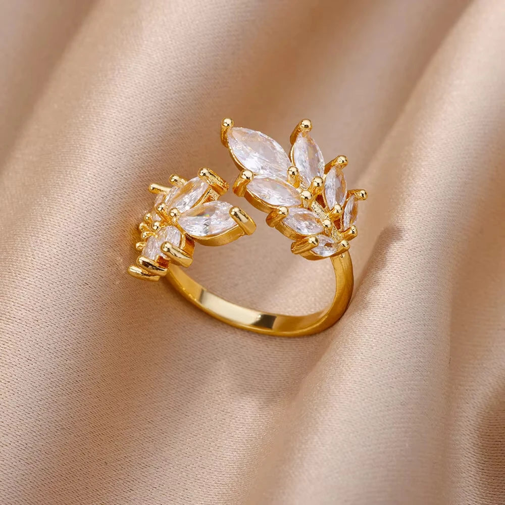 Women’s Gold Stainless Steel Heart Ring – Adjustable Imitation Open Band