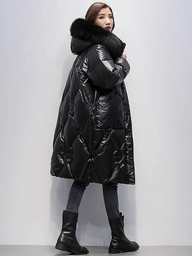 Women’s Cotton Puffer Outerwear – Long Padded Fur Collar Jacket