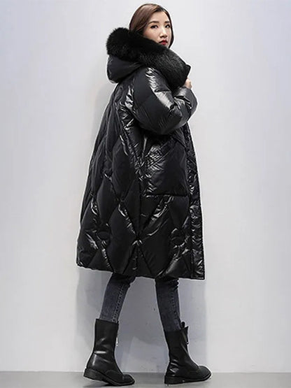 Women’s Cotton Puffer Outerwear – Long Padded Fur Collar Jacket