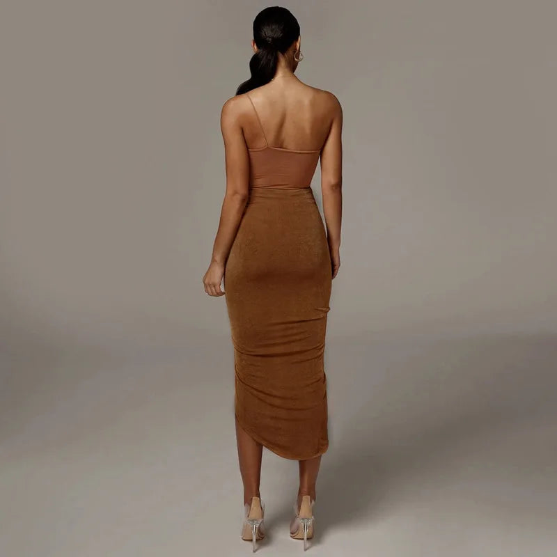 Women’s Asymmetrical Skirt Bottom – High Waist Pleated Slim Wrap Hip Irregular Pencil Skirt