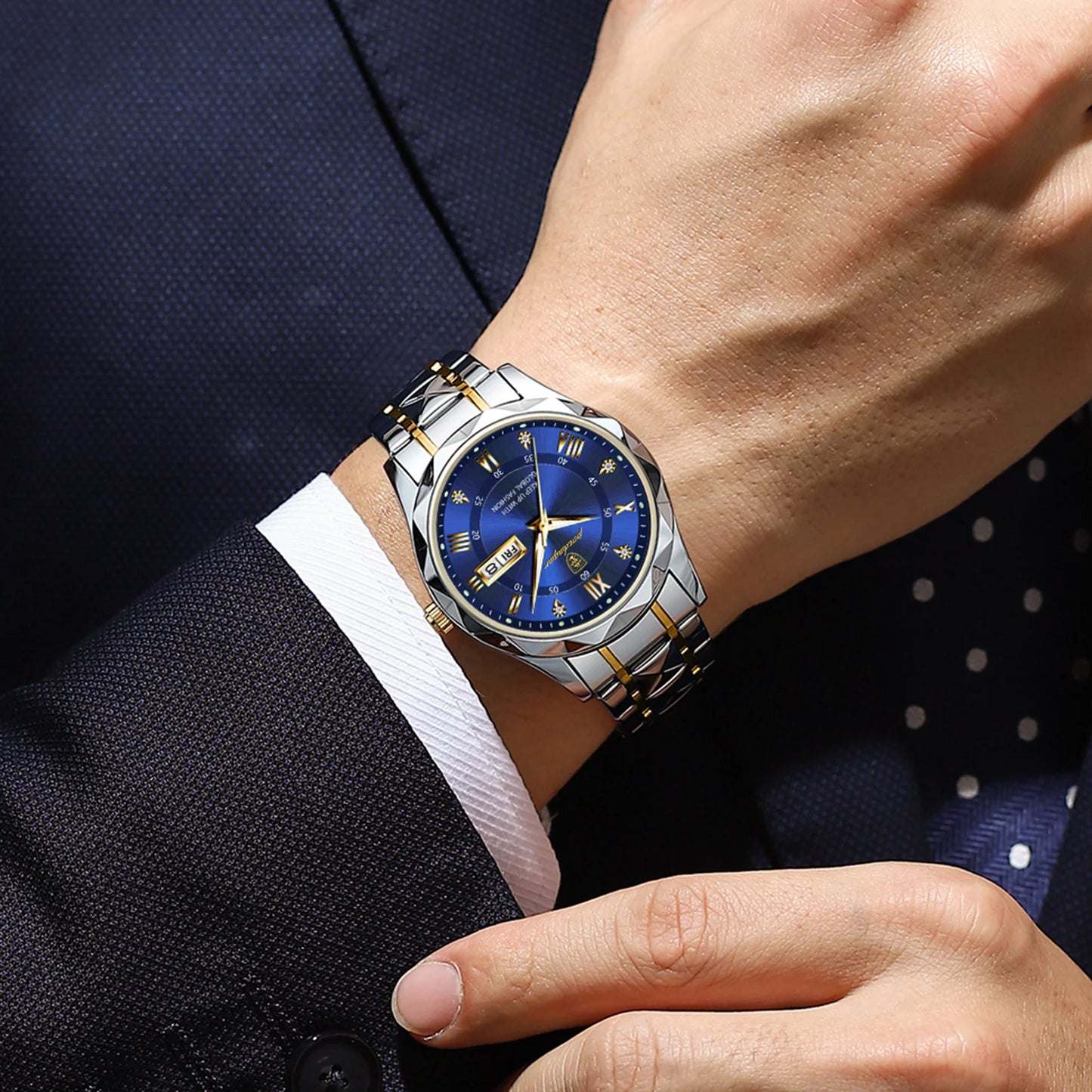 Men’s Luxury Watch – Stainless Steel Waterproof Wristwatch with Luminous Dial, Date & Week Display