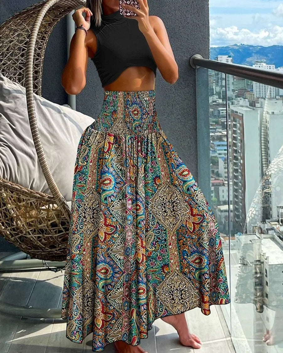 Women’s High Waist Floral Wrap Skirt – Cotton Side Tie Long Beach Bottom with Flower Print for Summer