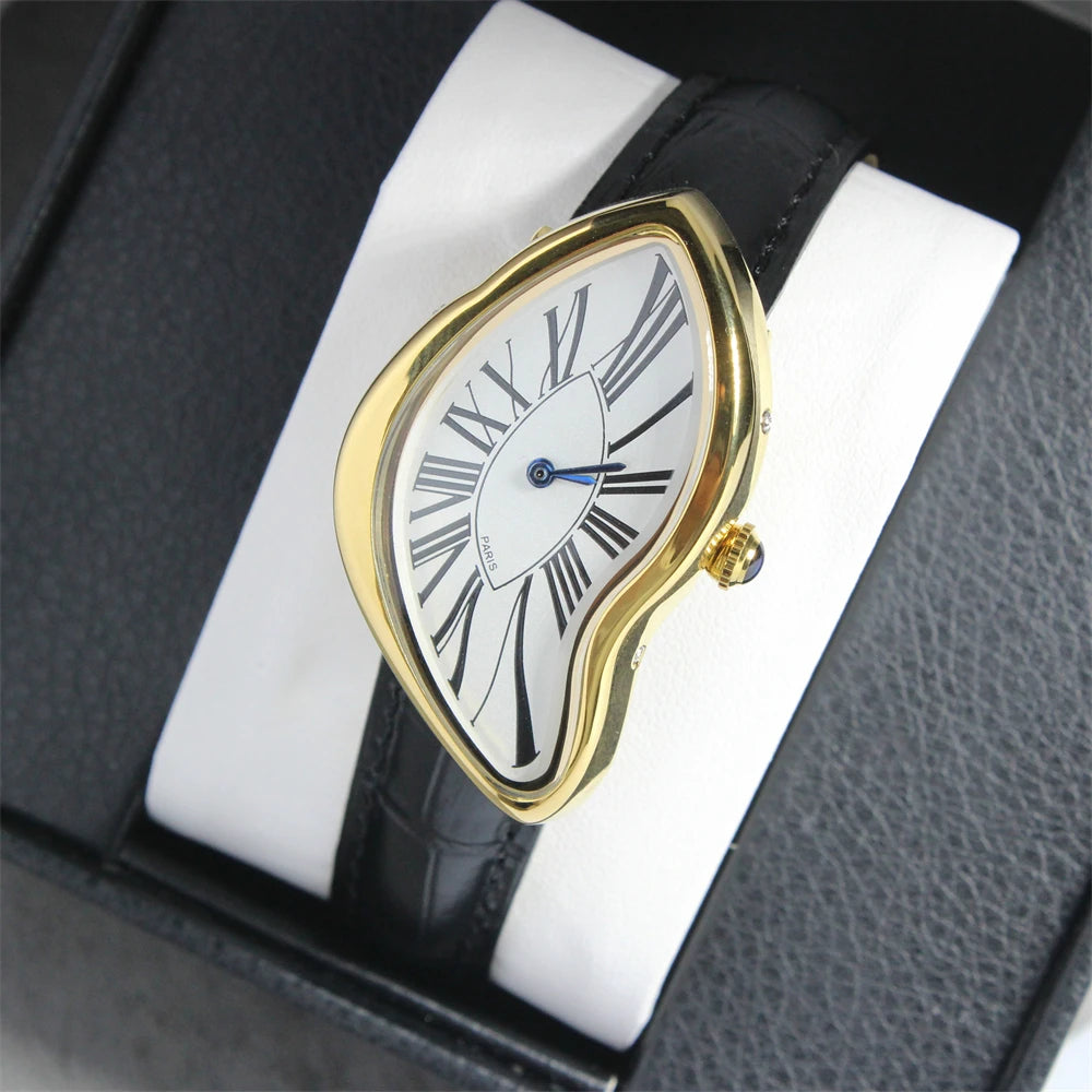 Women’s Y2K Alien Leather Strap Watch – Retro Melted Design Quartz Fashion Wristwatch