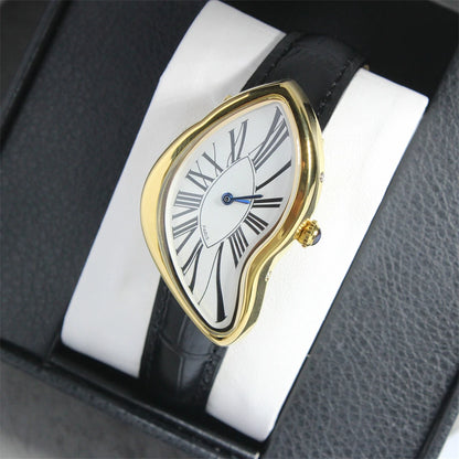 Women’s Y2K Alien Leather Strap Watch – Retro Melted Design Quartz Fashion Wristwatch