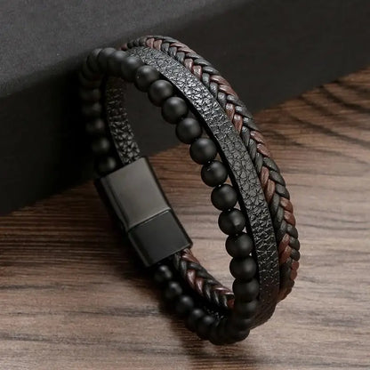 Men’s Classic Leather Bracelet – Handwoven Multi-Layer Fashion Jewelry