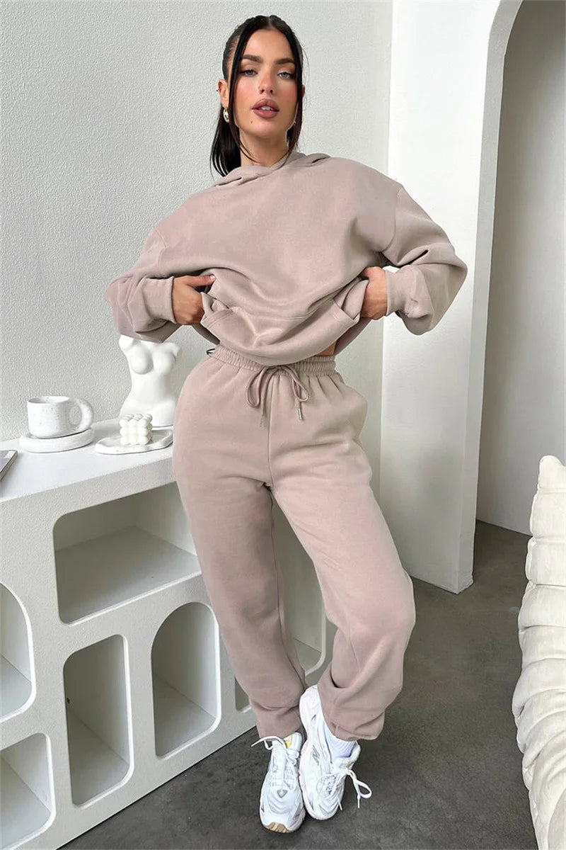 Women’s Autumn Winter Fleece Tracksuit Set – 2 Piece Casual Outfit
