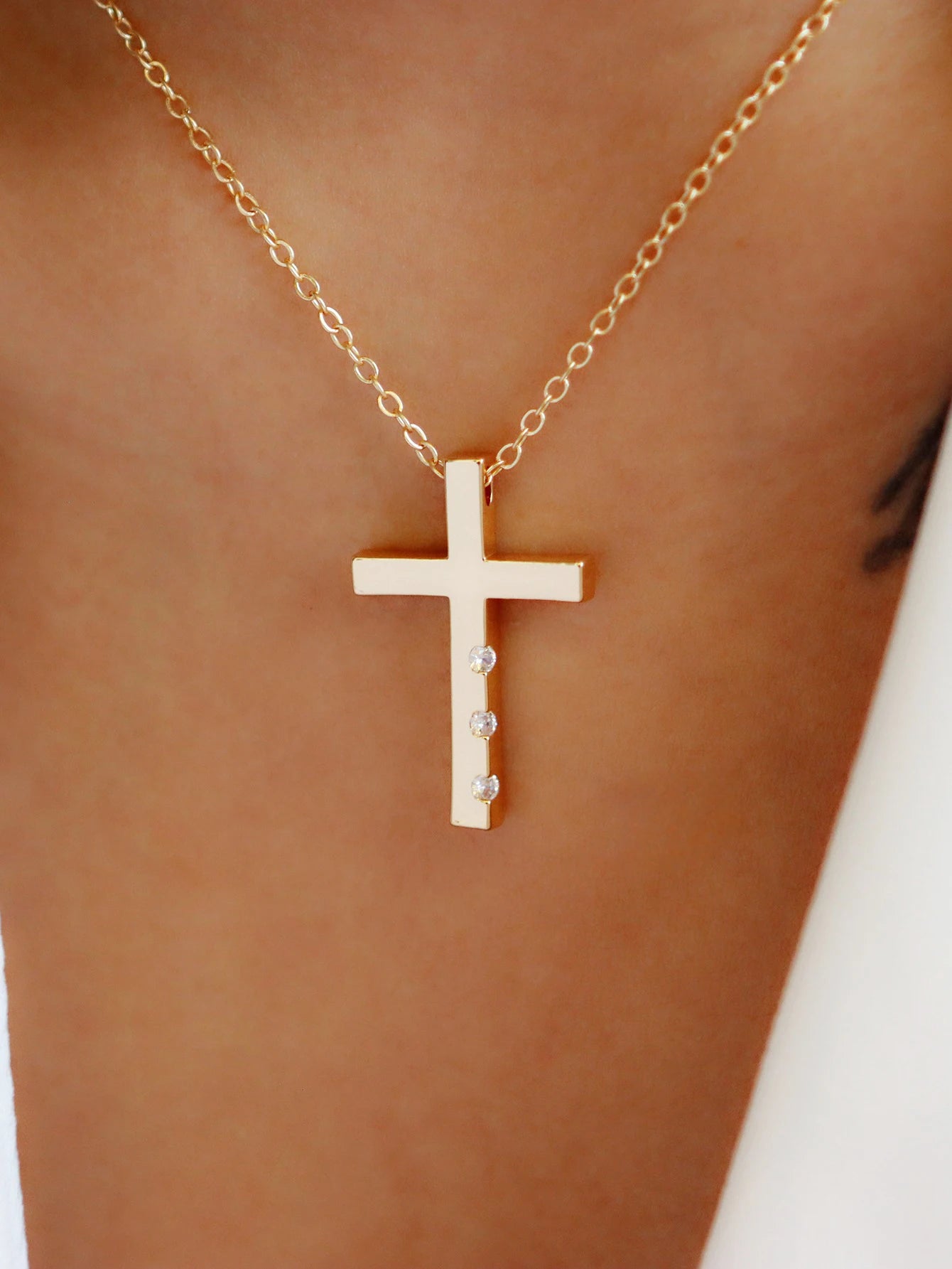 Women’s Jewelry Zircon Cross Pendant Necklace | Elegant | Gold Tone | Long Chain
