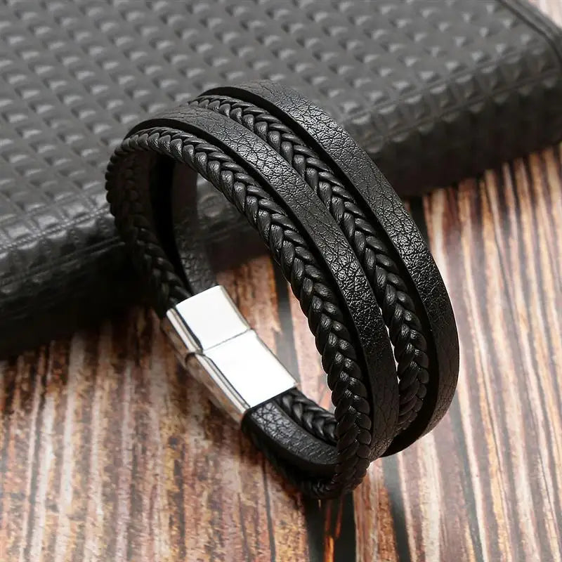 Men’s Classic Leather Bracelet – Handwoven Multi-Layer Fashion Jewelry