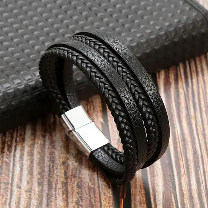 Men’s Classic Leather Bracelet – Handwoven Multi-Layer Fashion Jewelry
