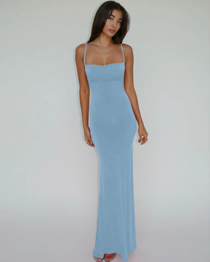 Women’s Sleeveless Backless Maxi Dress – Elegant Solid Y2K Spring Prom & Party Dress