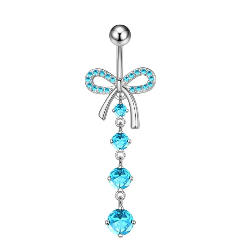 Women’s Blue Crystal Heart Belly Button – 1PC Stainless Steel Butterfly Navel Piercing Body Jewelry