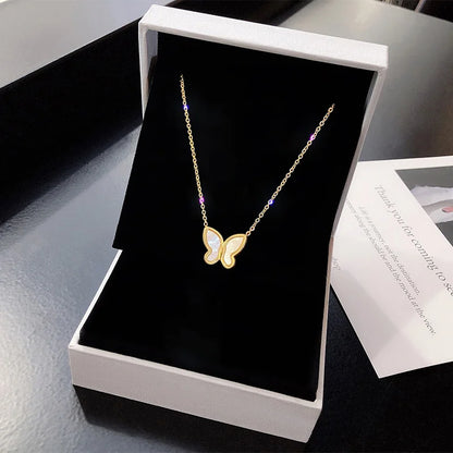 Women’s Jewelry Shiny Butterfly Layered Necklace | Elegant | Double Layer | Gift
