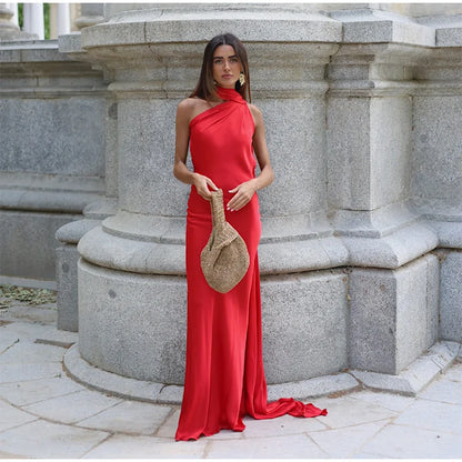 Women’s Elegant Maxi Dress – Off Shoulder Backless Detail Slim Fit Summer Evening Gown