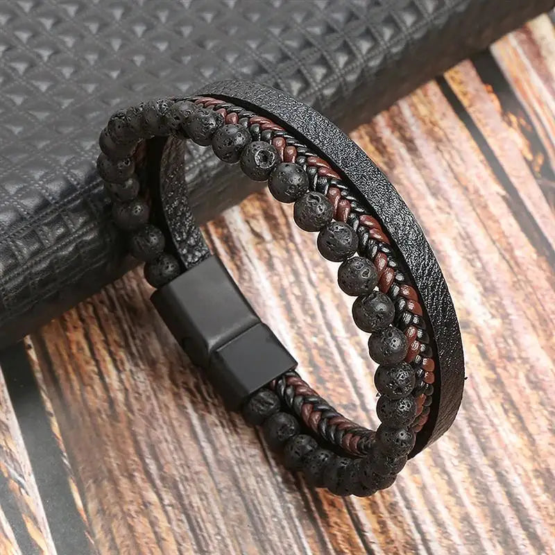 Men’s Classic Leather Bracelet – Handwoven Multi-Layer Fashion Jewelry