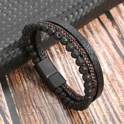 Men’s Classic Leather Bracelet – Handwoven Multi-Layer Fashion Jewelry