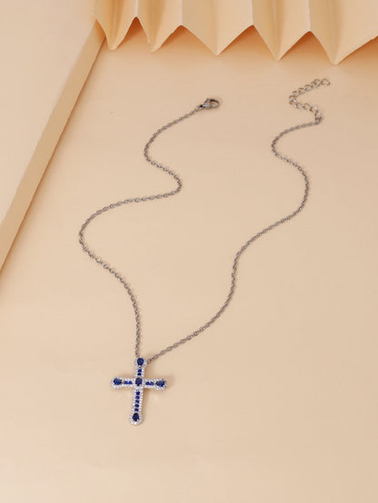 Women’s Jewelry Zircon Cross Pendant Necklace | Elegant | Gold Tone | Long Chain