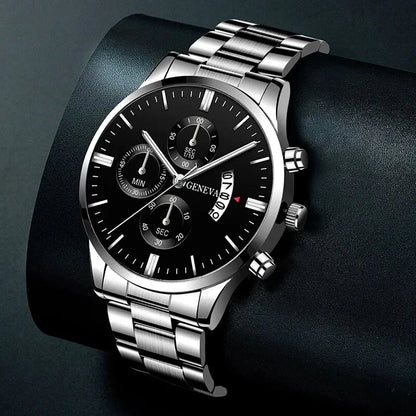 Men’s Luxury Quartz Watch – Business Wristwatch with Calendar and Bracelet Strap Jewelry Set