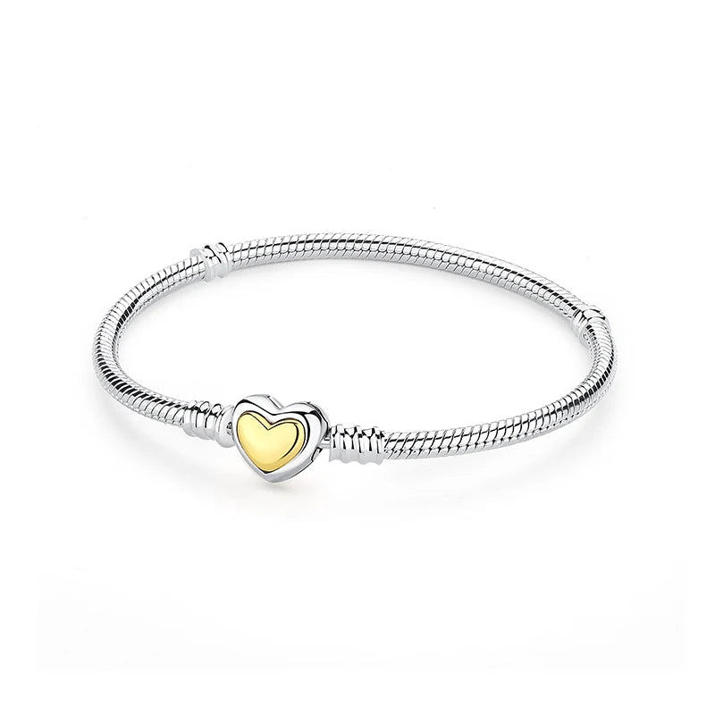 Women’s 925 Sterling Silver Bracelet – Rose Gold Snake Chain with Heart Charm Beads Jewelry