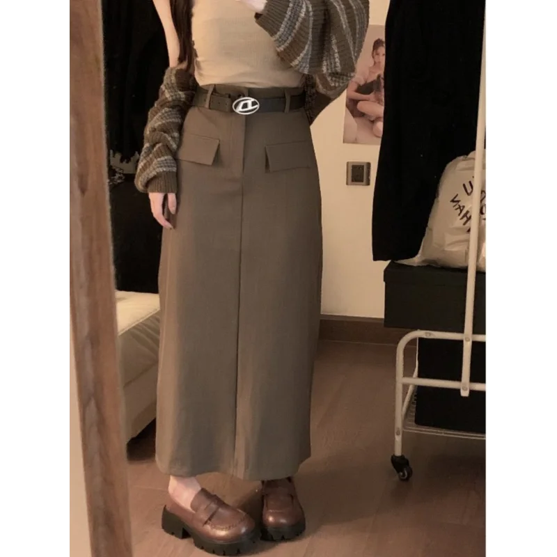 Women’s Retro High Waist Pencil Skirt Bottom – Slim Straight Long Skirt Autumn Style
