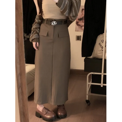 Women’s Retro High Waist Pencil Skirt Bottom – Slim Straight Long Skirt Autumn Style