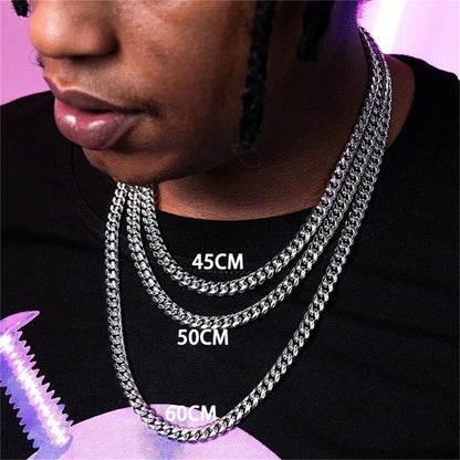 Men’s Cuban Link Chain Necklace – Punk Stainless Steel Curb Choker 3mm / 5mm / 7mm Jewelry