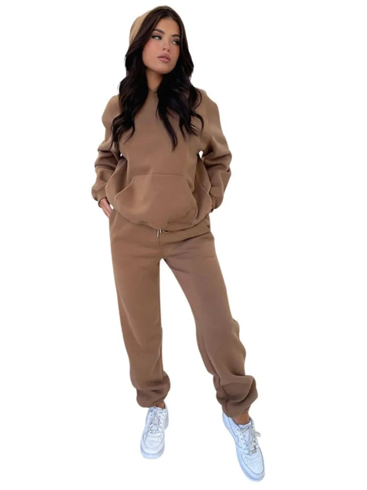 Women’s Autumn Winter Fleece Tracksuit Set – 2 Piece Casual Outfit