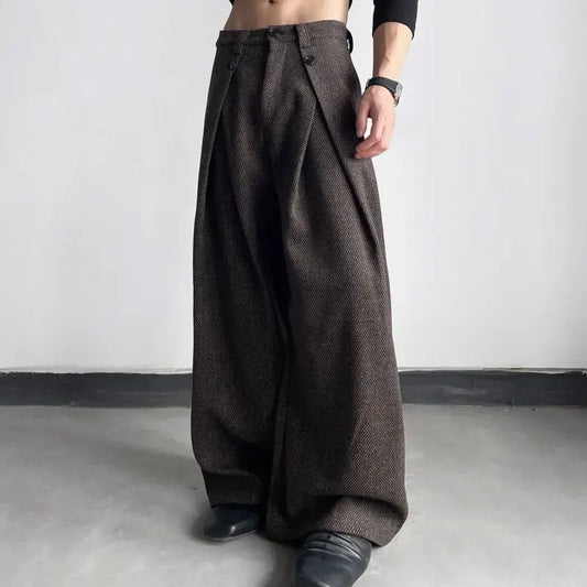 Men’s Wide Leg Pants Bottoms | Solid Color | Retro | Casual