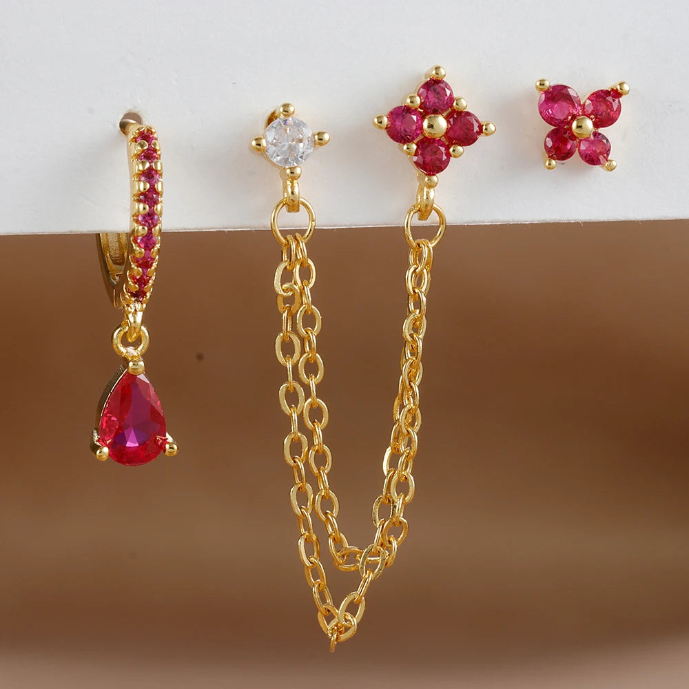 Women’s 3PCS Butterfly Crystal Earrings – Gold Stainless Steel CZ Cartilage Piercing Jewelry