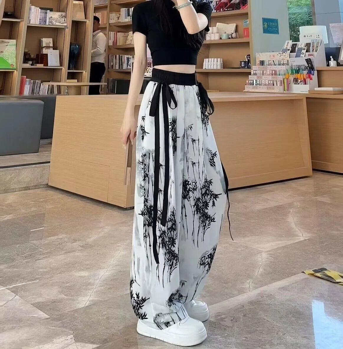 Women’s Thin Ice Silk Bottom – Casual Wide Leg Straight Tube Pants, Korean Style Lightweight Trousers