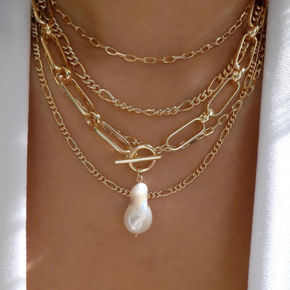 Women’s Jewelry Boho Layered Crystal Pendant Necklace | Vintage | Gold Tone | Trendy