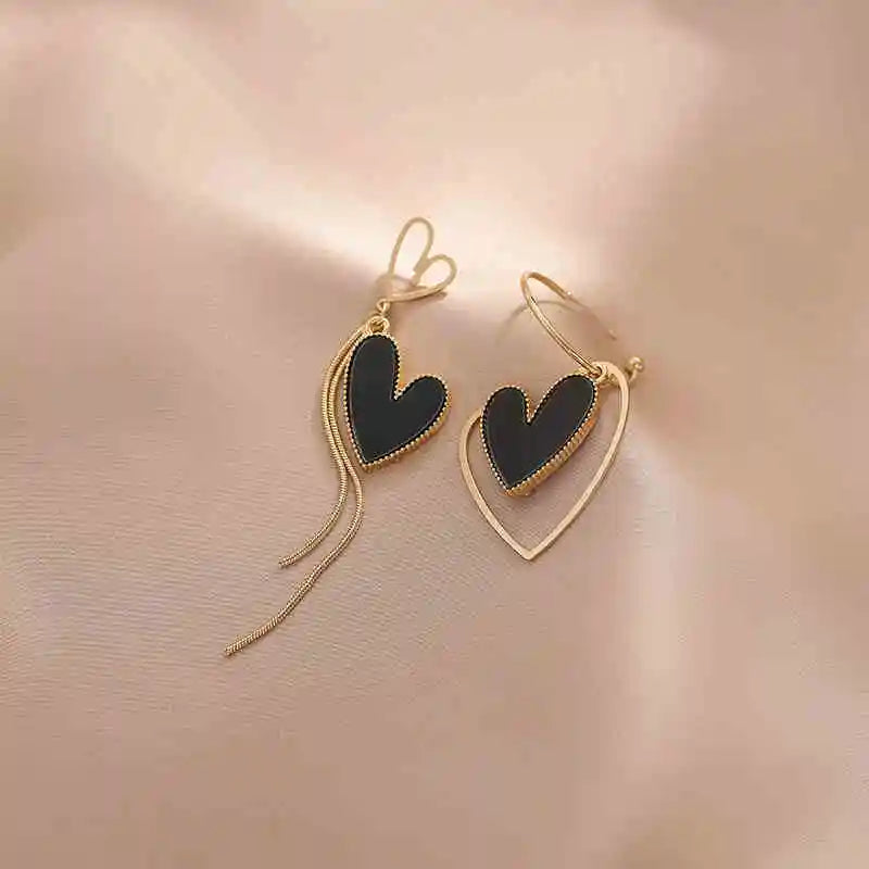 Women’s Jewelry Black Heart Tassel Drop Earrings | Gold Tone | Party | Wedding
